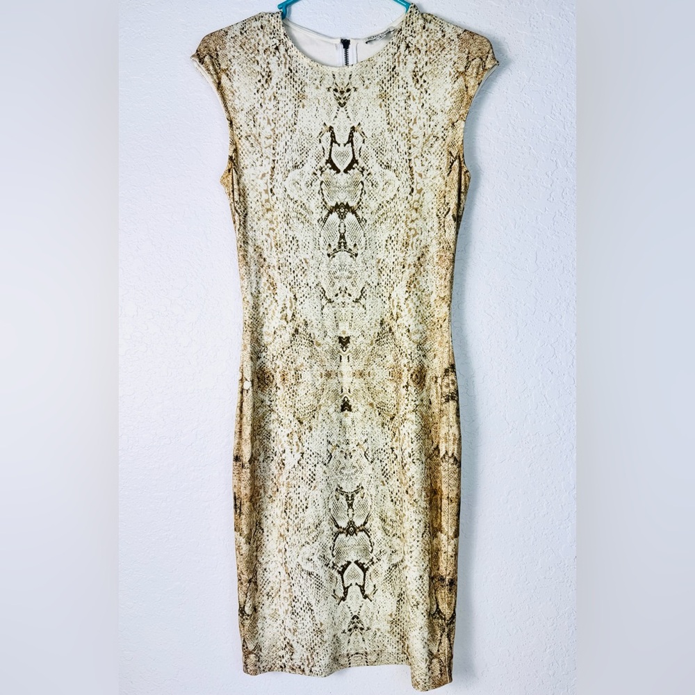 Ronny Kobo Midi Dress Size Small Snake Print Beige Burnout Stretchy Jersey Knit